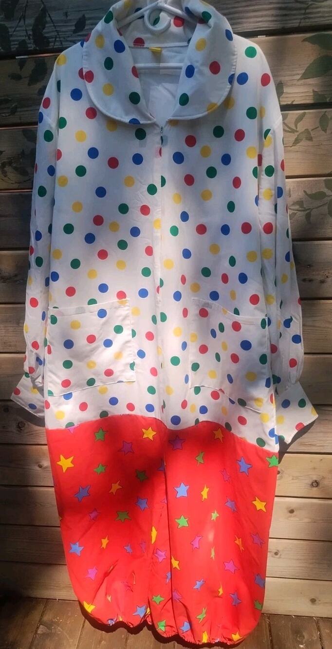 Vintage 1 piece Clown Suit costume Unisex 3X loose warm pockets polka dot STAINS